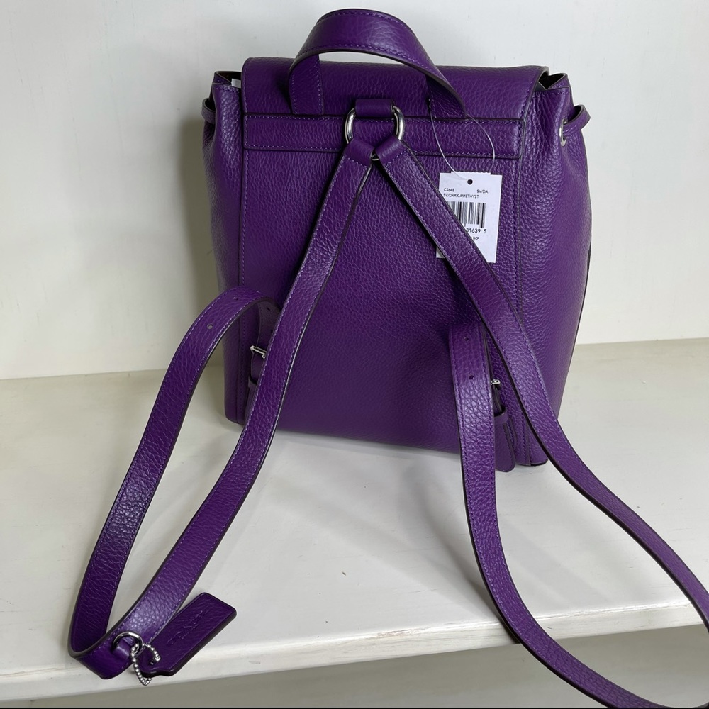New! Coach Kleo Backpack Dark Amethyst Purple Pebble Leather Bag NWT $428 - Picture 3 of 6